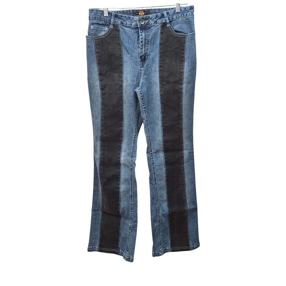 VTG Route 66 Blue Jeans Womens Size 12 High Rise Boot Cut y2k Grey Faux Suede